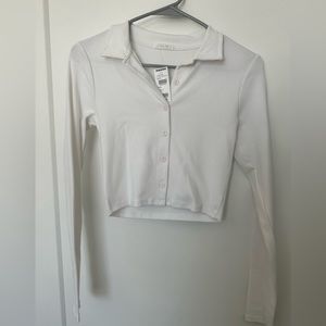 FULL TILT Button Front Womens White Crop Polo Shirt size Small